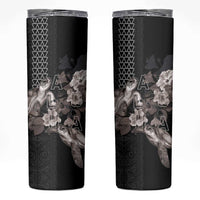 Hawaii Aloha Turtle Hibiscus and Leaves Skinny Tumbler with Polynesian and Kakau Tattoos Black Color LT03 Black - Polynesian Pride