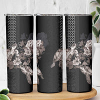 Hawaii Aloha Turtle Hibiscus and Leaves Skinny Tumbler with Polynesian and Kakau Tattoos Black Color LT03 - Polynesian Pride