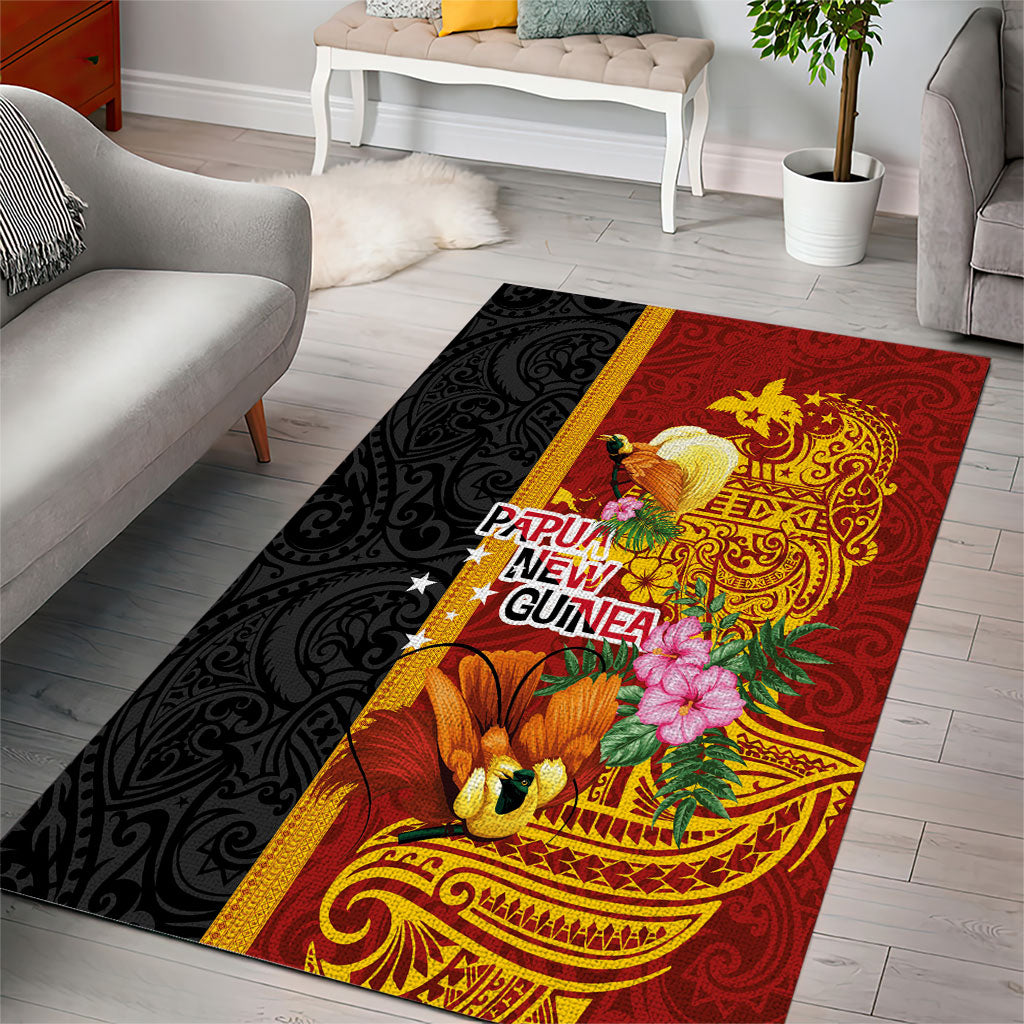 Papua New Guinea Independence Day Area Rug Birds-of-Paradise Melanesian Tattoos Tropical Plants