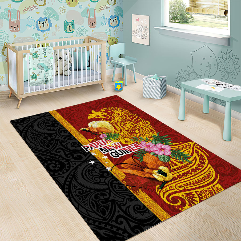 Papua New Guinea Independence Day Area Rug Birds-of-Paradise Melanesian Tattoos Tropical Plants