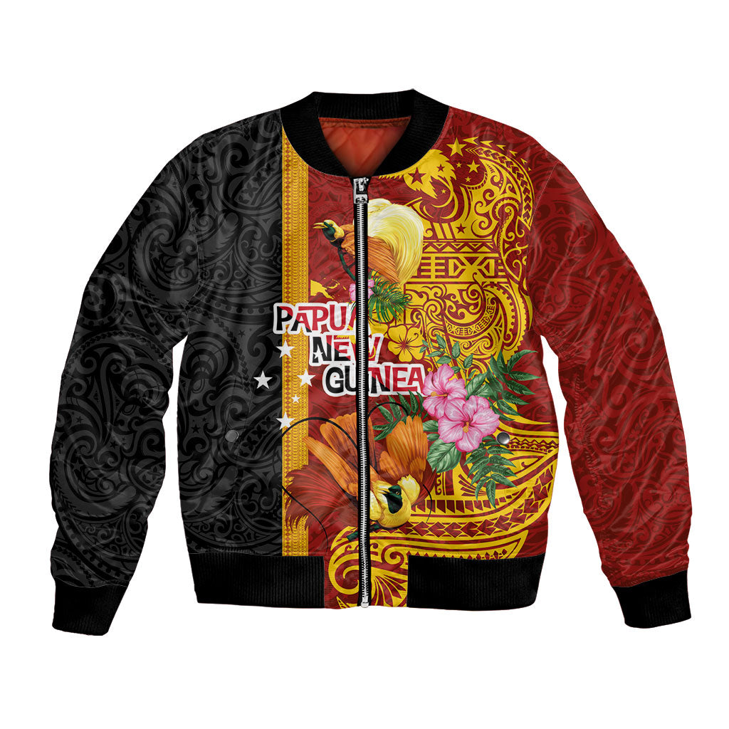 Papua New Guinea Independence Day Bomber Jacket Birds-of-Paradise Melanesian Tattoos Tropical Plants