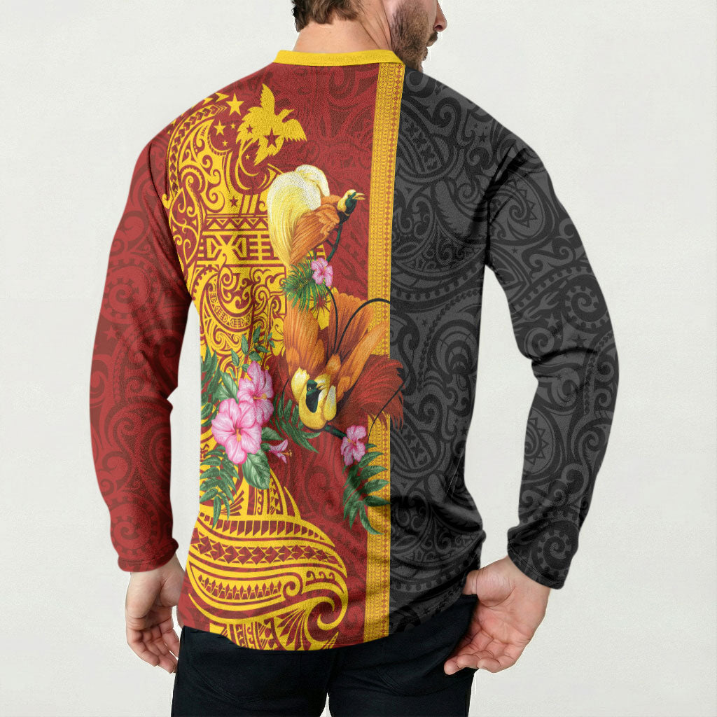 Papua New Guinea Independence Day Button Sweatshirt Birds-of-Paradise Melanesian Tattoos Tropical Plants