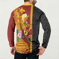 Papua New Guinea Independence Day Button Sweatshirt Birds-of-Paradise Melanesian Tattoos Tropical Plants