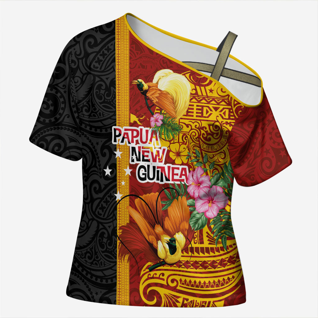 Papua New Guinea Independence Day Cross Shoulder Shirt Birds-of-Paradise Melanesian Tattoos Tropical Plants