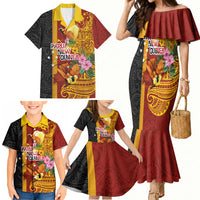 Papua New Guinea Independence Day Family Matching Mermaid Dress and Hawaiian Shirt Birds-of-Paradise Melanesian Tattoos Tropical Plants