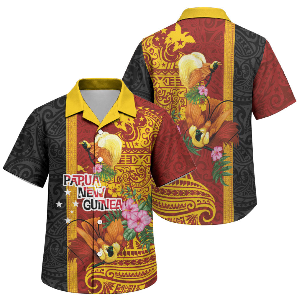 Papua New Guinea Independence Day Family Matching Short Sleeve Bodycon Dress and Hawaiian Shirt Birds-of-Paradise Melanesian Tattoos Tropical Plants