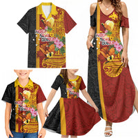 Papua New Guinea Independence Day Family Matching Summer Maxi Dress and Hawaiian Shirt Birds-of-Paradise Melanesian Tattoos Tropical Plants