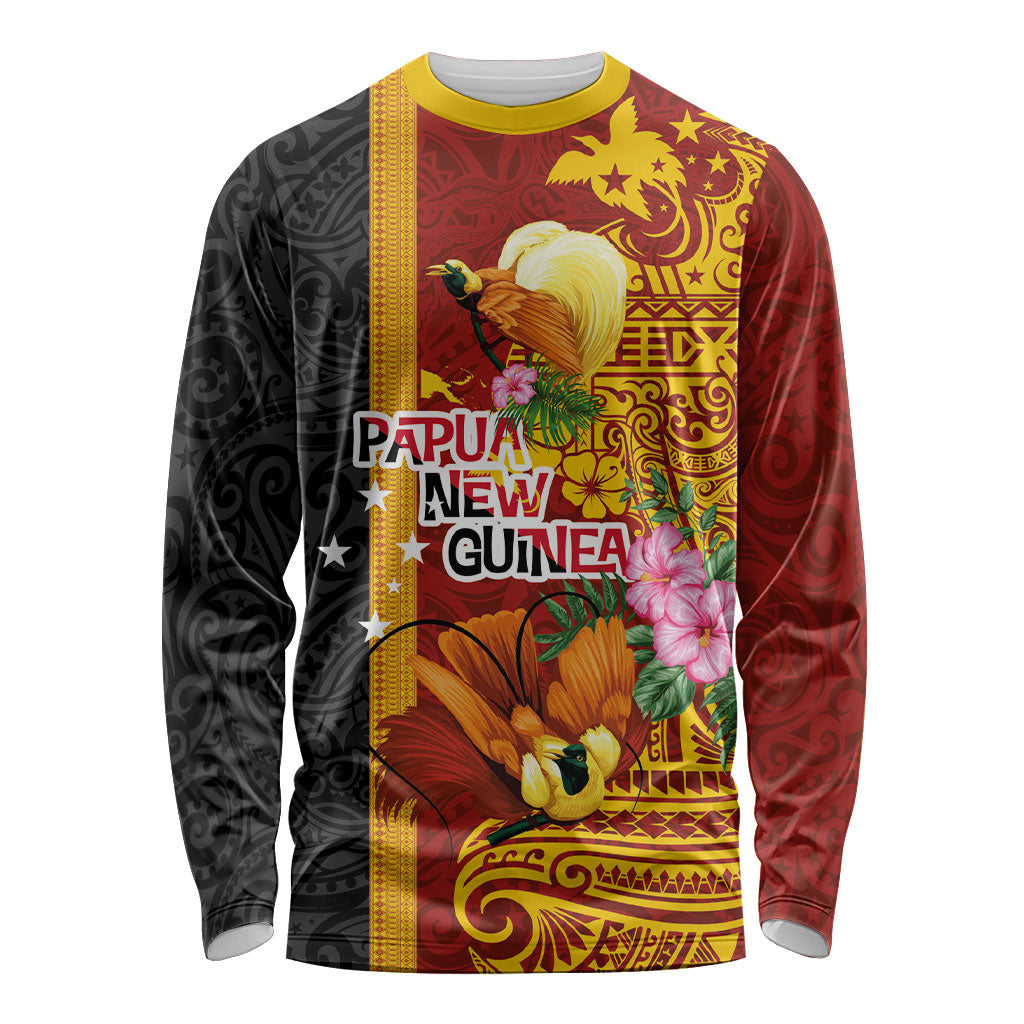 Papua New Guinea Independence Day Long Sleeve Shirt Birds-of-Paradise Melanesian Tattoos Tropical Plants LT03 Unisex Multicolor - Polynesian Pride