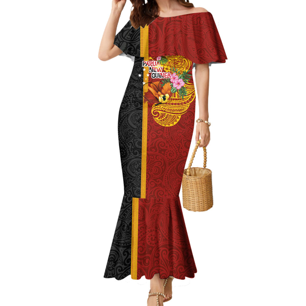 Papua New Guinea Independence Day Mermaid Dress Birds-of-Paradise Melanesian Tattoos Tropical Plants LT03 Women Multicolor - Polynesian Pride
