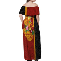 Papua New Guinea Independence Day Off Shoulder Maxi Dress Birds-of-Paradise Melanesian Tattoos Tropical Plants