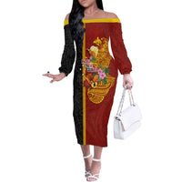 Papua New Guinea Independence Day Off The Shoulder Long Sleeve Dress Birds-of-Paradise Melanesian Tattoos Tropical Plants