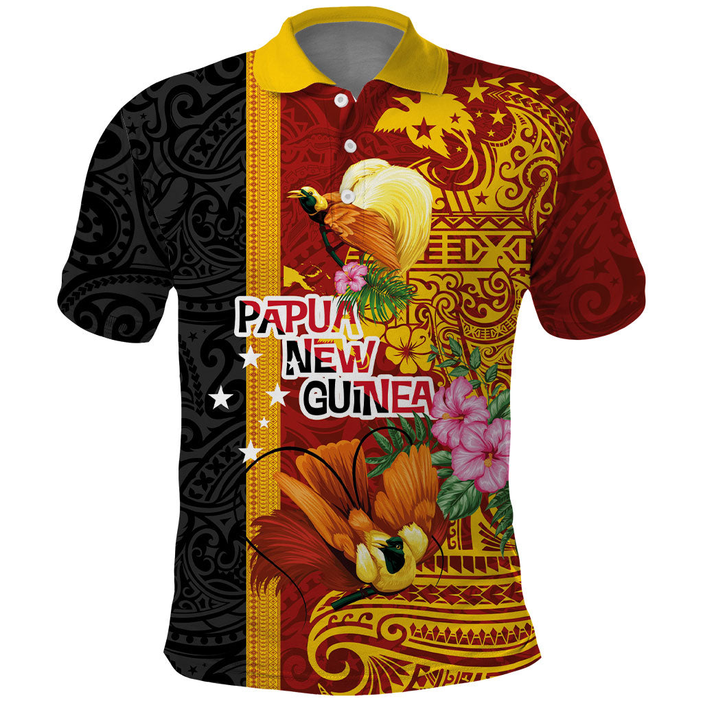Papua New Guinea Independence Day Polo Shirt Birds-of-Paradise Melanesian Tattoos Tropical Plants