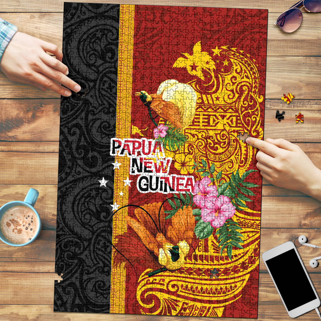 Papua New Guinea Independence Day Puzzle Birds-of-Paradise Melanesian Tattoos Tropical Plants LT03 Multicolor - Polynesian Pride