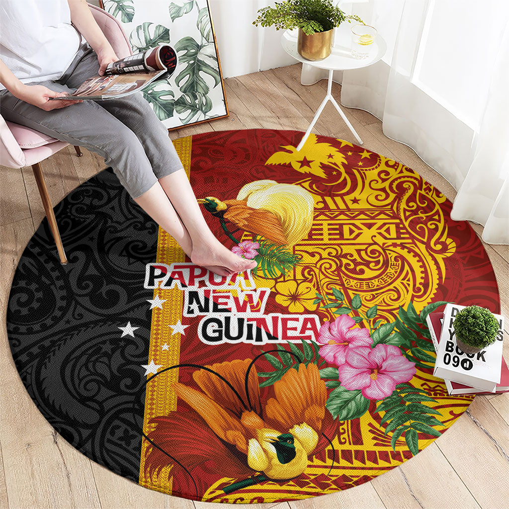 Papua New Guinea Independence Day Round Carpet Birds-of-Paradise Melanesian Tattoos Tropical Plants