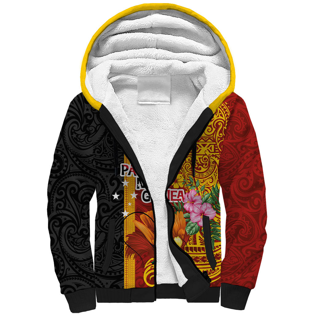Papua New Guinea Independence Day Sherpa Hoodie Birds-of-Paradise Melanesian Tattoos Tropical Plants