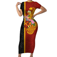 Papua New Guinea Independence Day Short Sleeve Bodycon Dress Birds-of-Paradise Melanesian Tattoos Tropical Plants