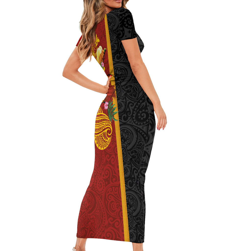 Papua New Guinea Independence Day Short Sleeve Bodycon Dress Birds-of-Paradise Melanesian Tattoos Tropical Plants