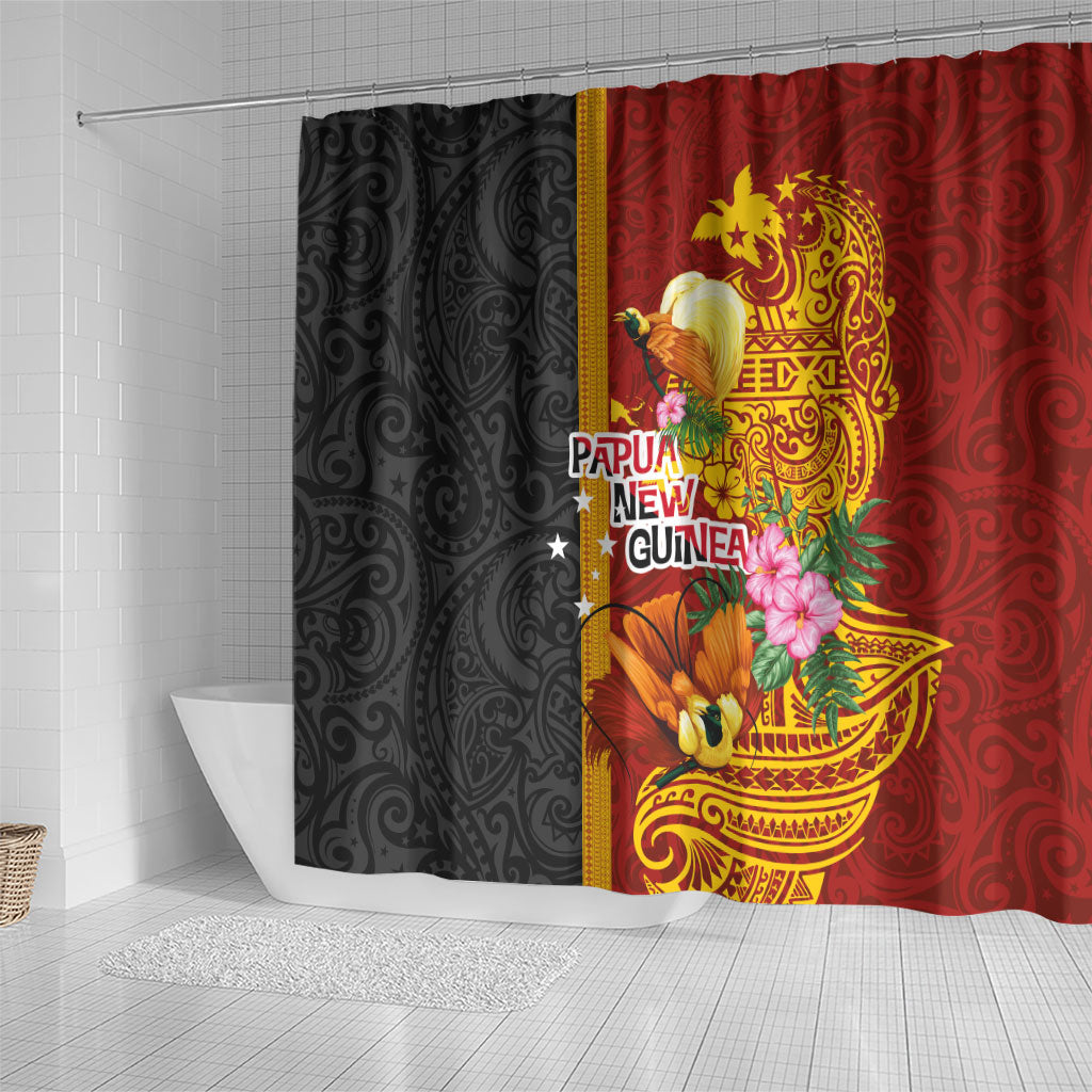 Papua New Guinea Independence Day Shower Curtain Birds-of-Paradise Melanesian Tattoos Tropical Plants