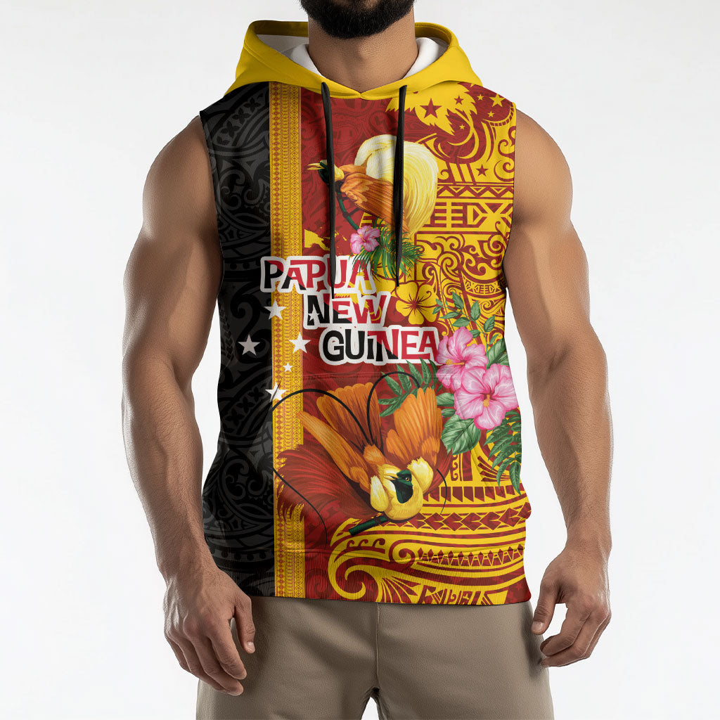 Papua New Guinea Independence Day Sleeveless Hoodie Birds-of-Paradise Melanesian Tattoos Tropical Plants