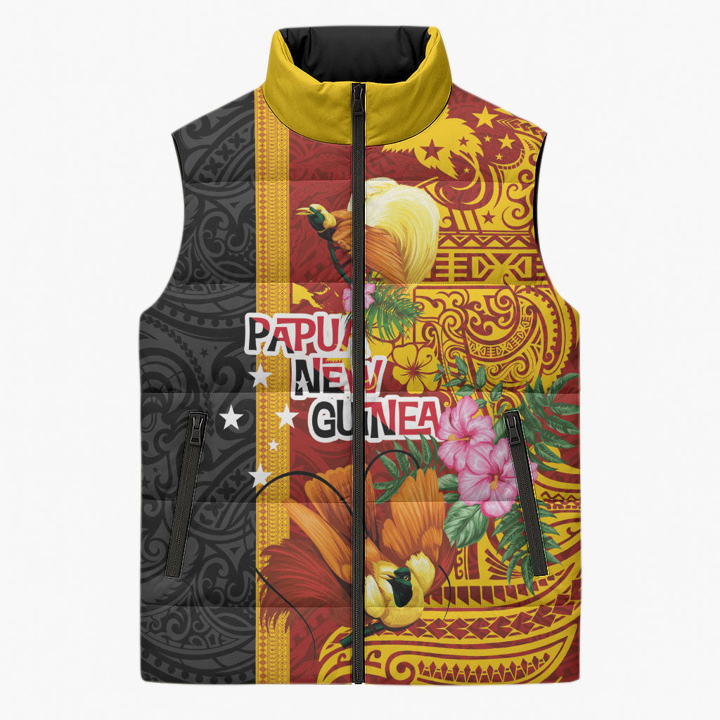 Papua New Guinea Independence Day Sleeveless Puffer Jacket Birds-of-Paradise Melanesian Tattoos Tropical Plants