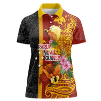 Papua New Guinea Independence Day Women Polo Shirt Birds-of-Paradise Melanesian Tattoos Tropical Plants