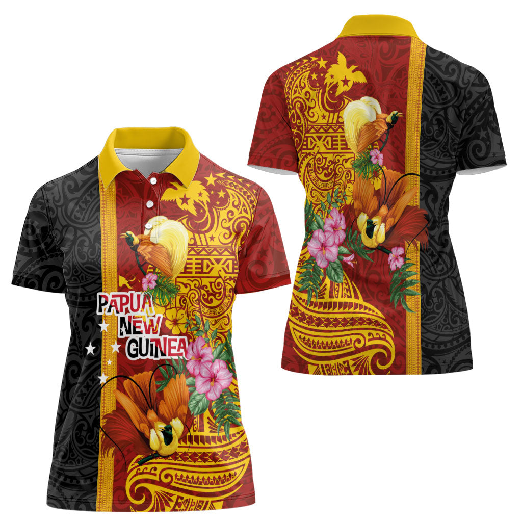 Papua New Guinea Independence Day Women Polo Shirt Birds-of-Paradise Melanesian Tattoos Tropical Plants
