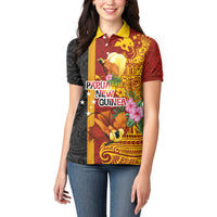 Papua New Guinea Independence Day Women Polo Shirt Birds-of-Paradise Melanesian Tattoos Tropical Plants