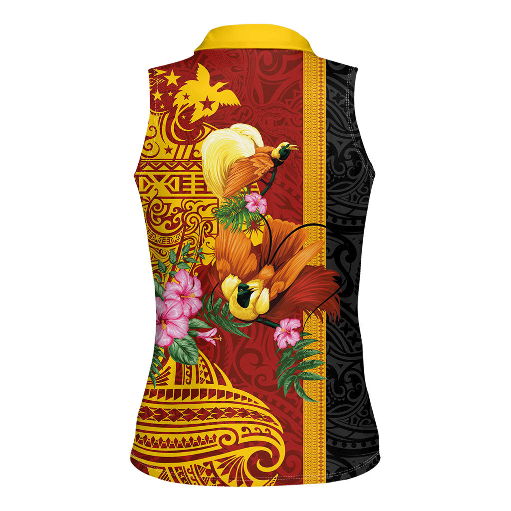 Papua New Guinea Independence Day Women Sleeveless Polo Shirt Birds-of-Paradise Melanesian Tattoos Tropical Plants