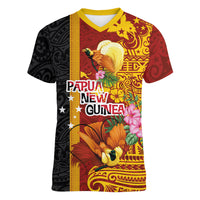 Papua New Guinea Independence Day Women V-Neck T-Shirt Birds-of-Paradise Melanesian Tattoos Tropical Plants