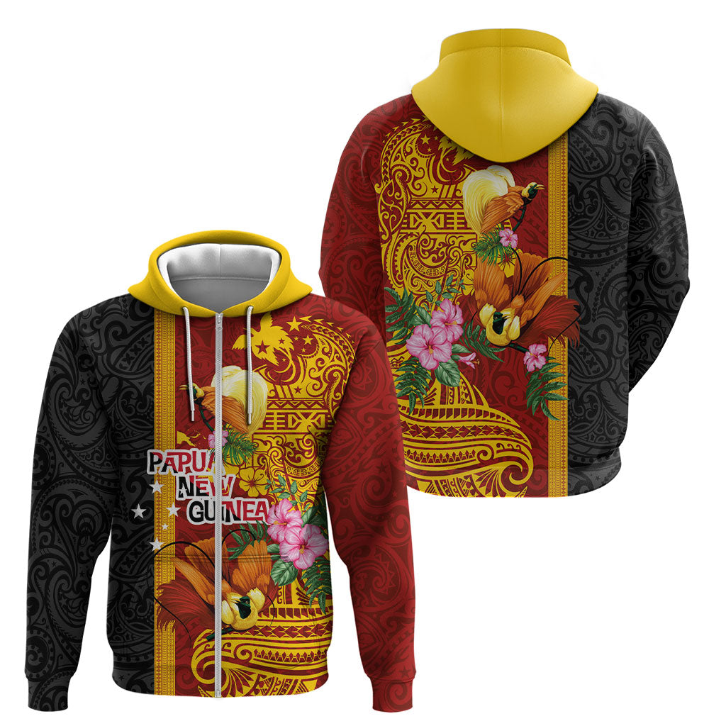 Papua New Guinea Independence Day Zip Hoodie Birds-of-Paradise Melanesian Tattoos Tropical Plants