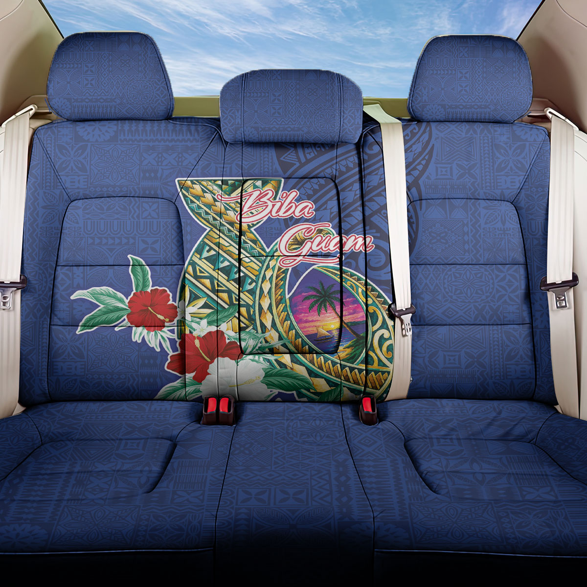 Guam Chamorro Back Car Seat Cover Tribal Latte Stone and Seal Artwork Polynesian Patterns