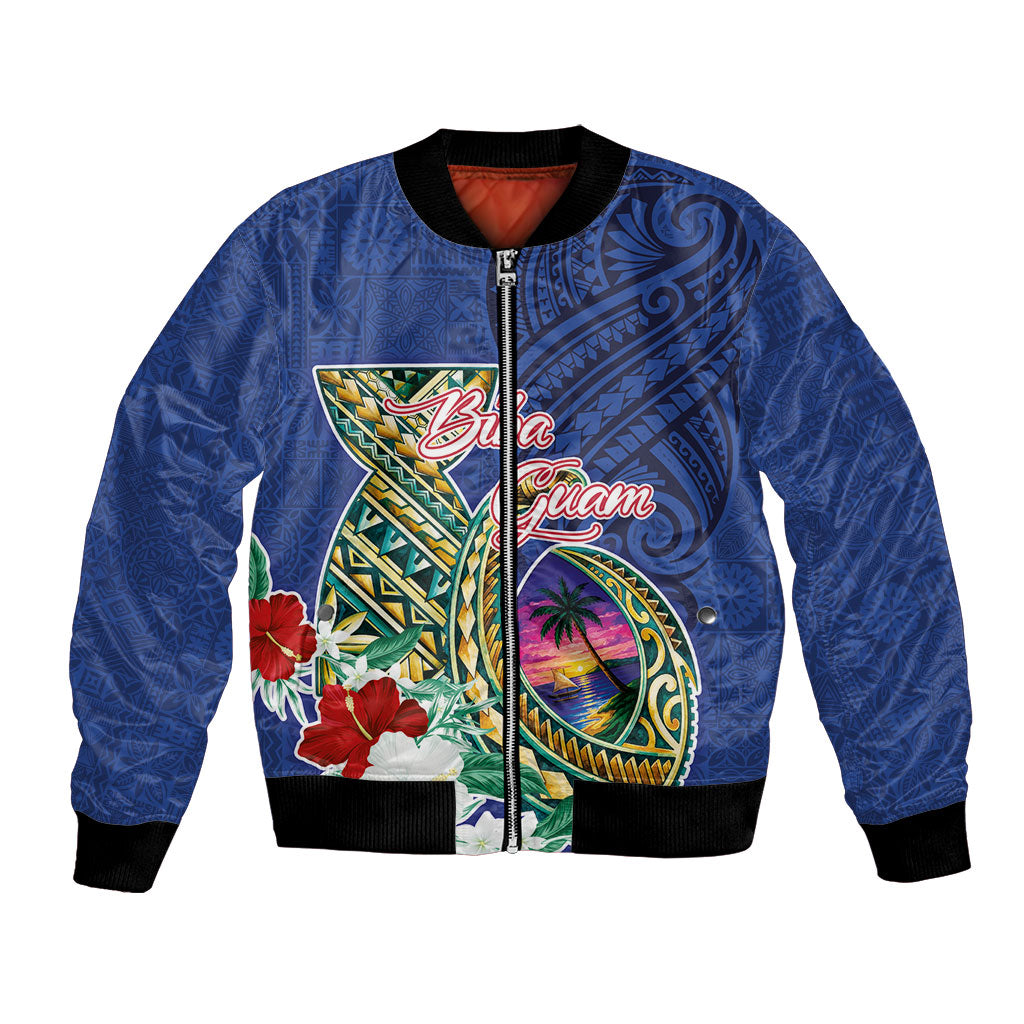 Guam Chamorro Bomber Jacket Tribal Latte Stone and Seal Artwork Polynesian Patterns