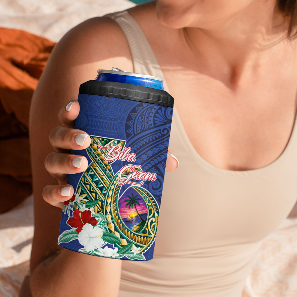 Guam Chamorro 4 in 1 Can Cooler Tumbler Tribal Latte Stone and Seal Artwork Polynesian Patterns