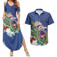 Guam Chamorro Couples Matching Summer Maxi Dress and Hawaiian Shirt Tribal Latte Stone and Seal Artwork Polynesian Patterns