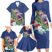 Guam Chamorro Family Matching Long Sleeve Bodycon Dress and Hawaiian Shirt Tribal Latte Stone and Seal Artwork Polynesian Patterns