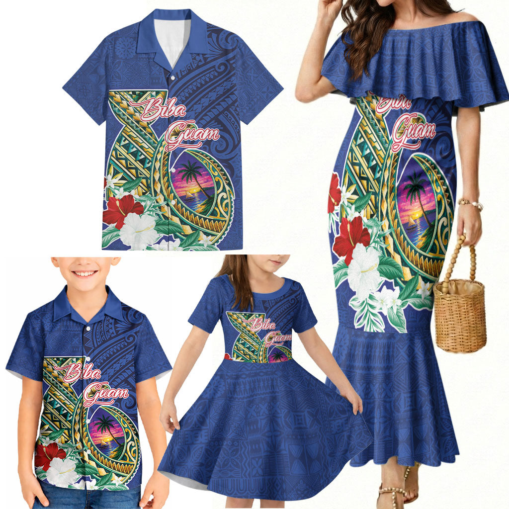 Guam Chamorro Family Matching Mermaid Dress and Hawaiian Shirt Tribal Latte Stone and Seal Artwork Polynesian Patterns LT03 - Polynesian Pride