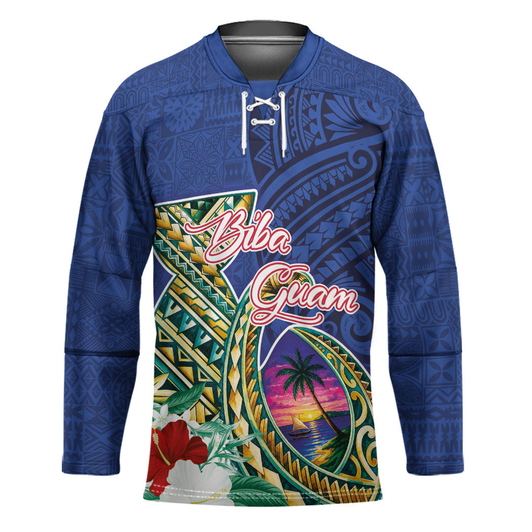 Guam Chamorro Hockey Jersey Tribal Latte Stone and Seal Artwork Polynesian Patterns