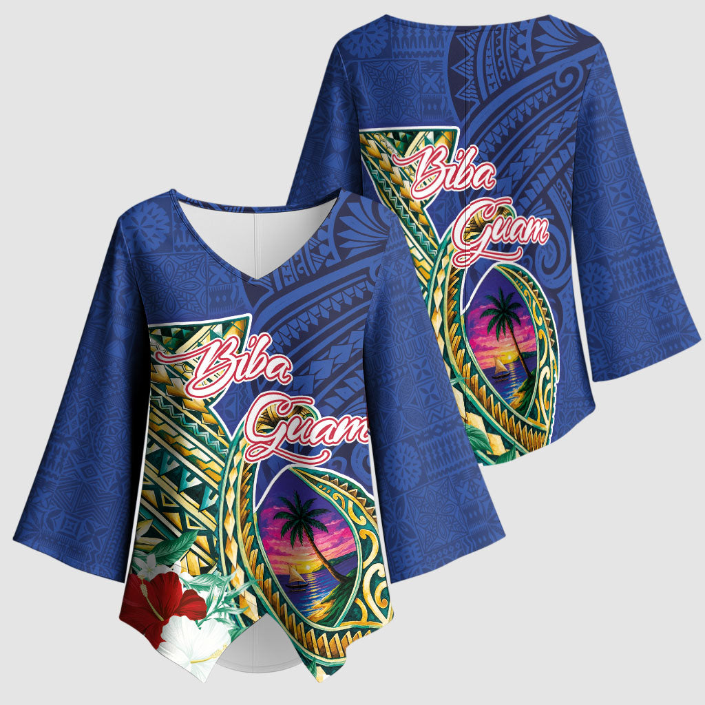 Guam Chamorro Kimono Sleeve Blouse Tribal Latte Stone and Seal Artwork Polynesian Patterns