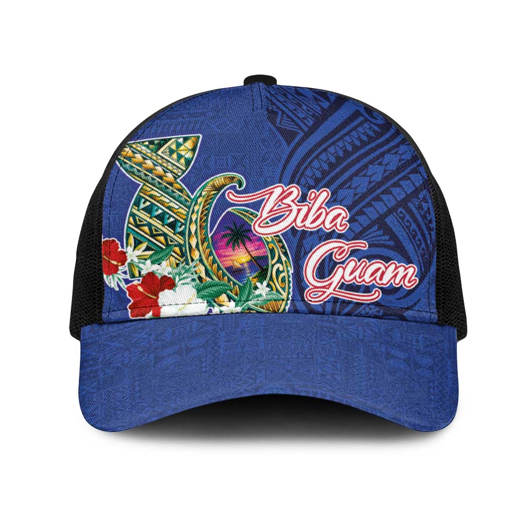 Guam Chamorro Mesh Trucker Cap Tribal Latte Stone and Seal Artwork Polynesian Patterns