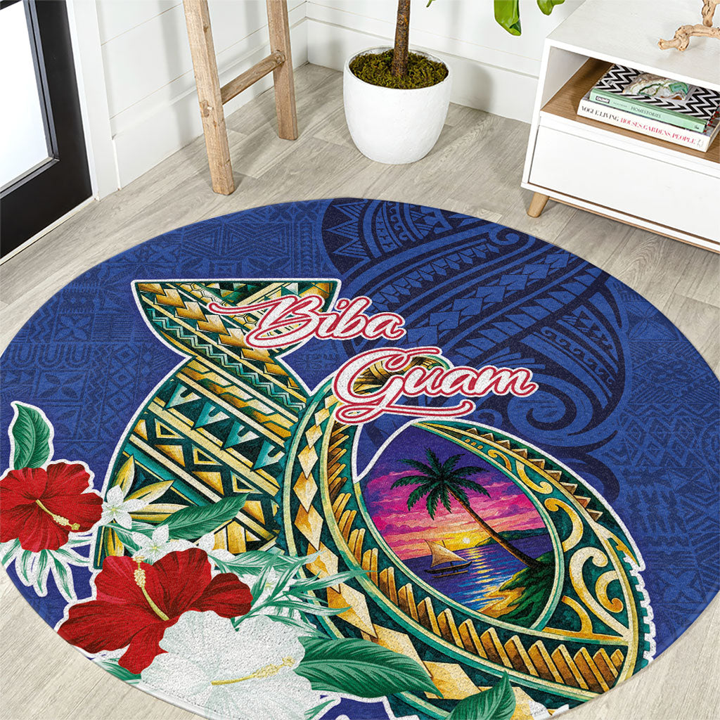 Guam Chamorro Round Carpet Tribal Latte Stone and Seal Artwork Polynesian Patterns