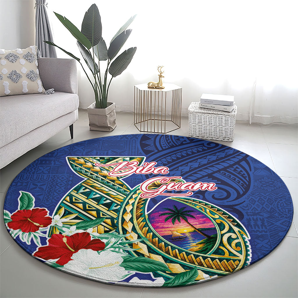 Guam Chamorro Round Carpet Tribal Latte Stone and Seal Artwork Polynesian Patterns