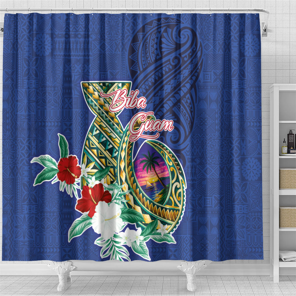 Guam Chamorro Shower Curtain Tribal Latte Stone and Seal Artwork Polynesian Patterns