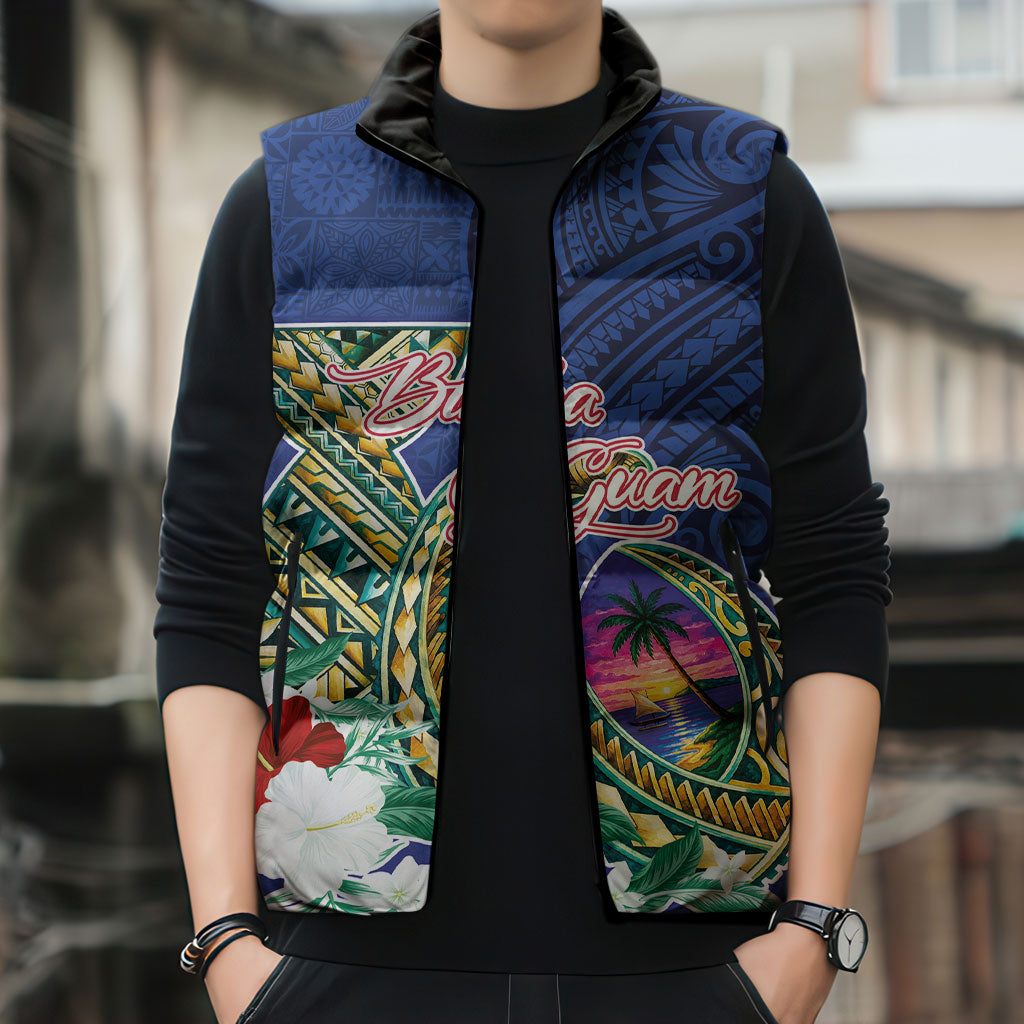 Guam Chamorro Sleeveless Puffer Jacket Tribal Latte Stone and Seal Artwork Polynesian Patterns