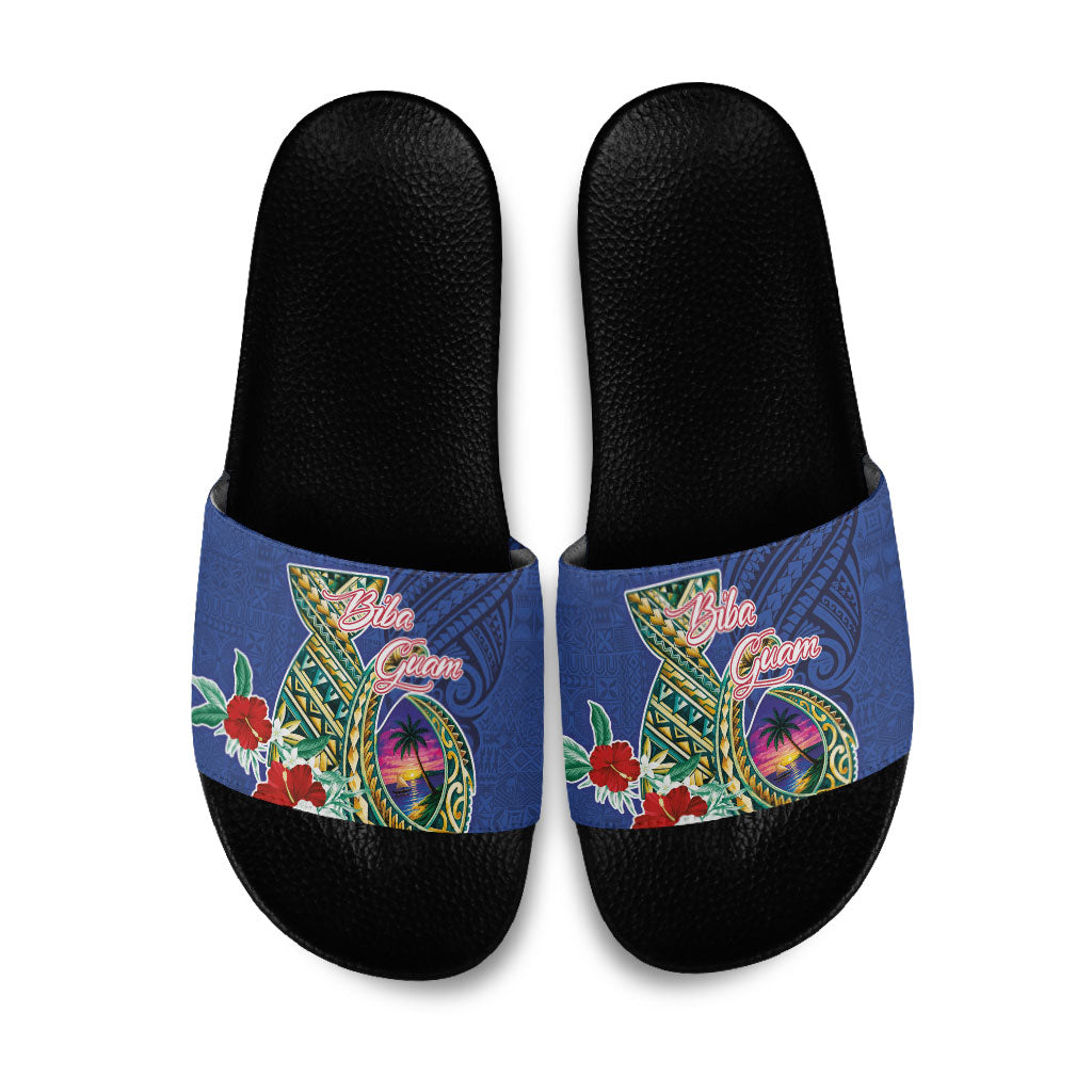 Guam Chamorro Slide Sandals Tribal Latte Stone and Seal Artwork Polynesian Patterns