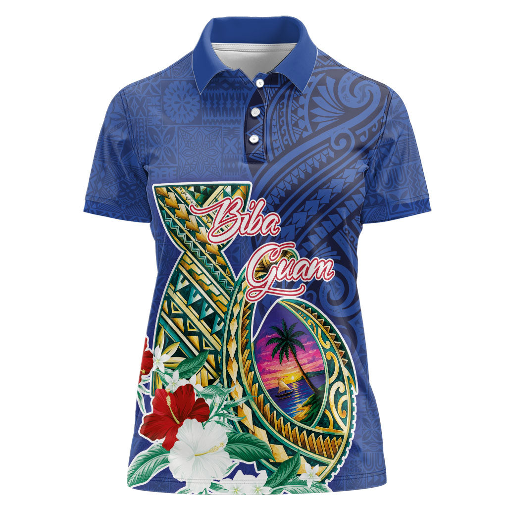 Guam Chamorro Women Polo Shirt Tribal Latte Stone and Seal Artwork Polynesian Patterns