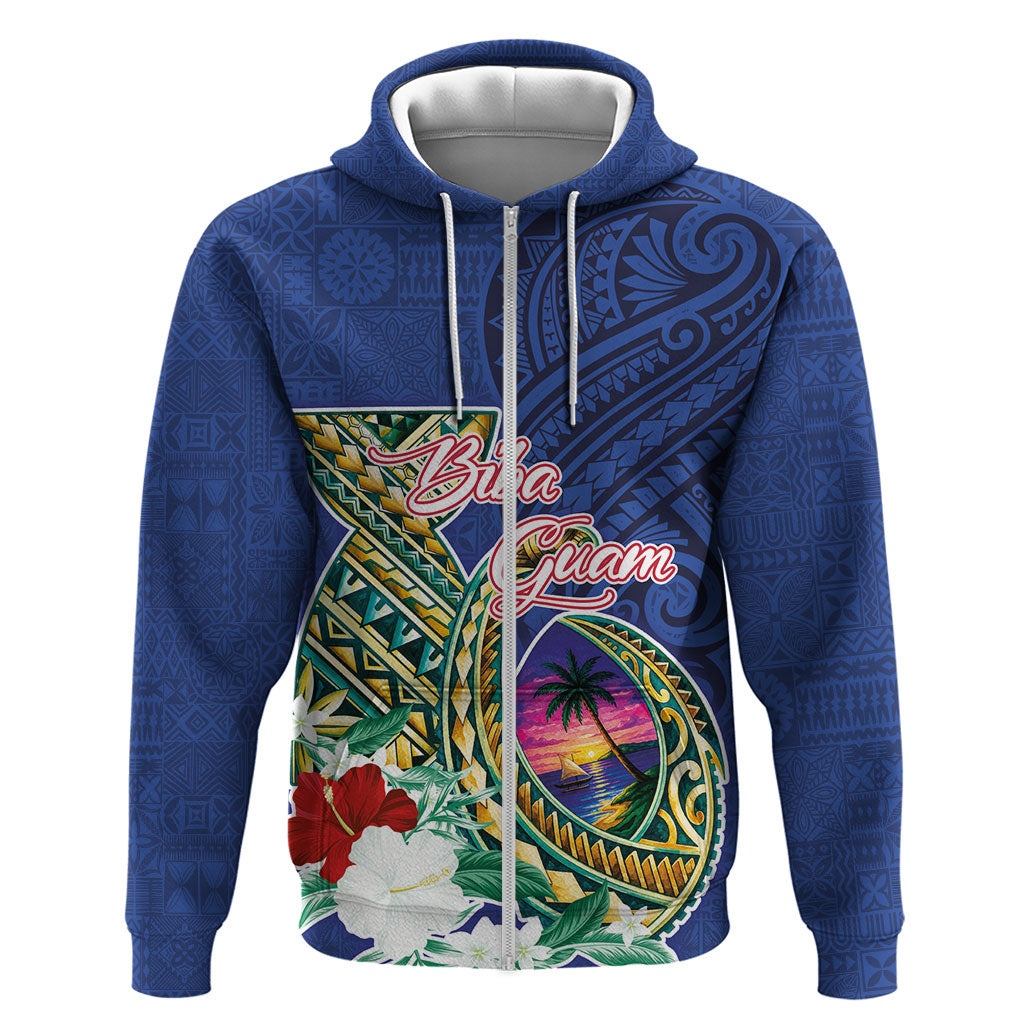 Guam Chamorro Zip Hoodie Tribal Latte Stone and Seal Artwork Polynesian Patterns