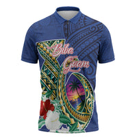 Guam Chamorro Zipper Polo Shirt Tribal Latte Stone and Seal Artwork Polynesian Patterns