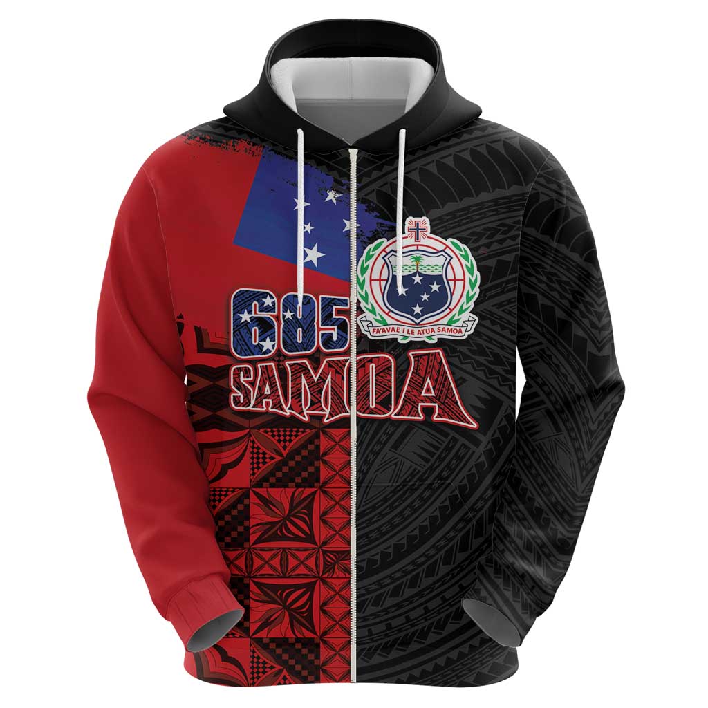 Personalised Samoa 685 Zip Hoodie Siapo Pattern and Samoa Flag Design
