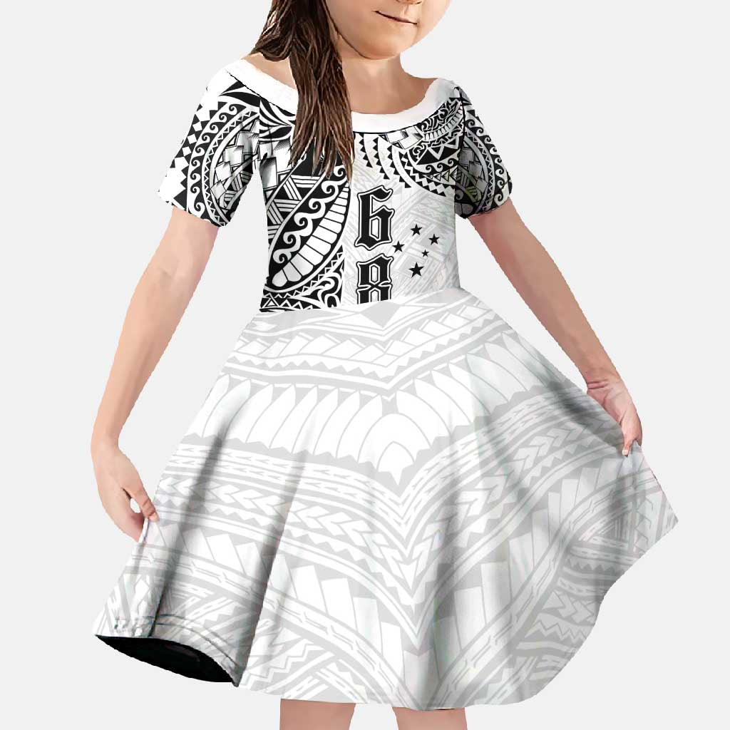 Samoa 685 Art Traditional Tattoo Pattern Family Matching Long Sleeve Bodycon Dress and Hawaiian Shirt White Color