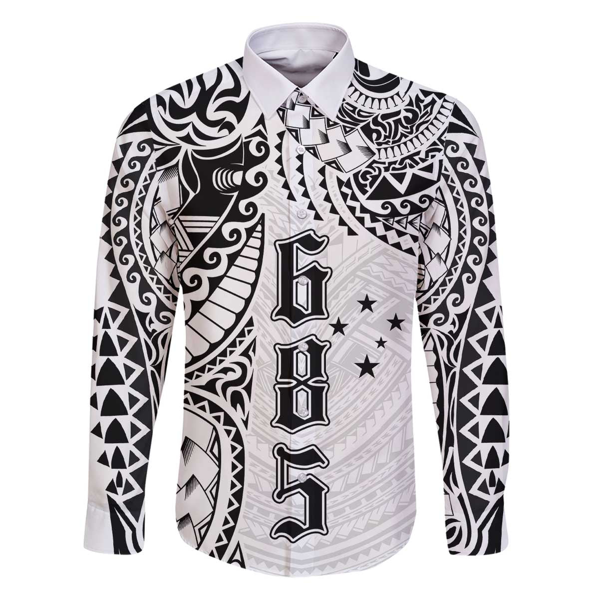 Samoa 685 Art Traditional Tattoo Pattern Family Matching Off The Shoulder Long Sleeve Dress and Hawaiian Shirt White Color